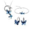 Blue Platinum Plated Crystal Butterfly Earrings Chain Pendant Necklace Combo Jewellery Set for Women and Girls
