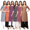 Women's Digital Print Straight Kurta Pack of 6 Multicolour