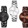 Steel Analog Black Silver Brown Dial Watch Combo For Girls And Watches For Womens Pack Of 3