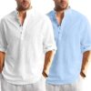 Men's Solid Cotton Blend Regular Fit Full Sleeve Mandarin Collar Straight Short Kurta Shirt, Combo Pack of 2 XL Size